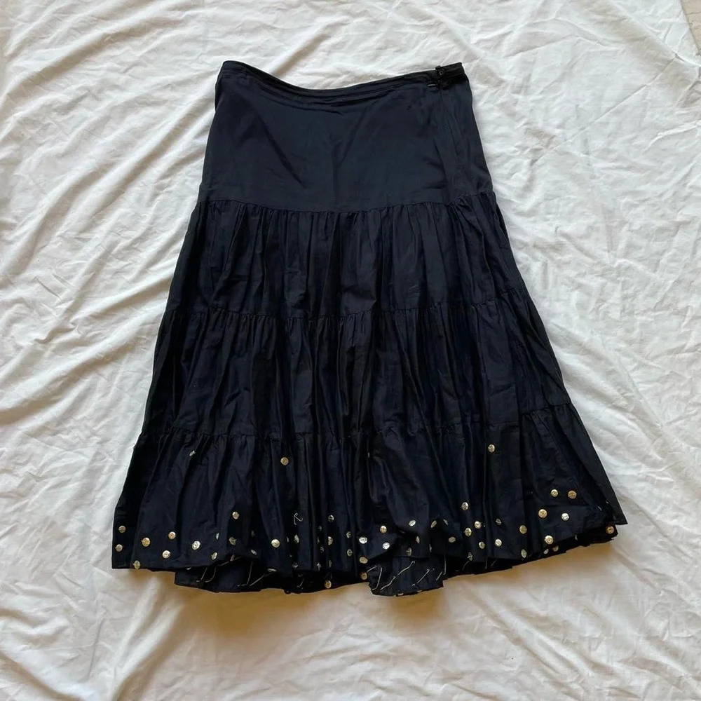 Miss Chevious black maxi skirt / midi skirt with bead sequins at bottom